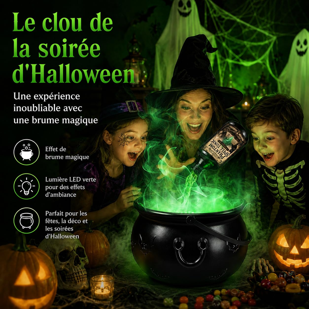 Chaudron Decoration Halloween XXL Machine a Fumee Exterieur Interieur Kit