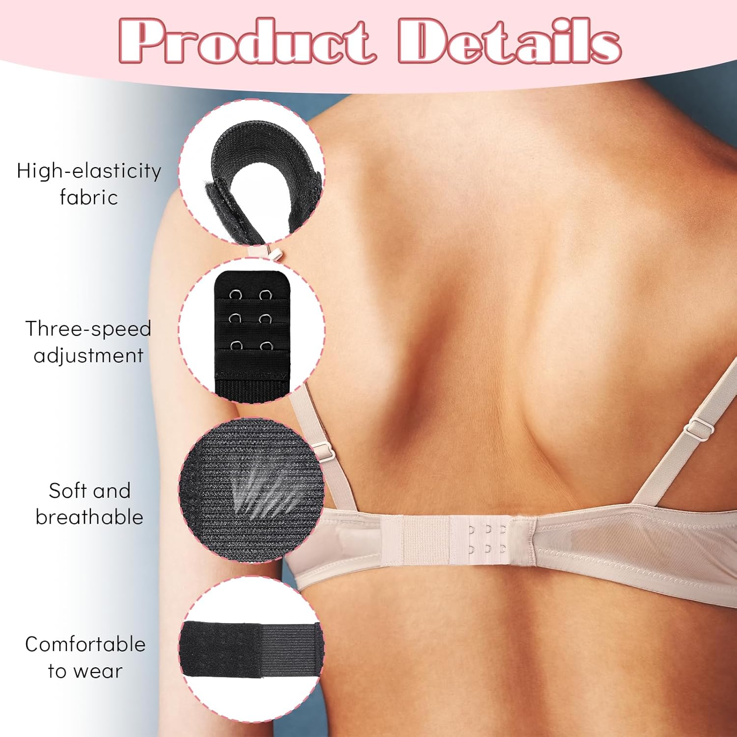 12 Pcs Bra Extenders 2 Hooks, 3 Rows Bra Strap Extender, Women's Soft Bra Lingerie Extension Bra, Bra Extension Plus Size, Bra Accessories for Women Lady (White, Black, Skin Color, Apricot) - Image 7