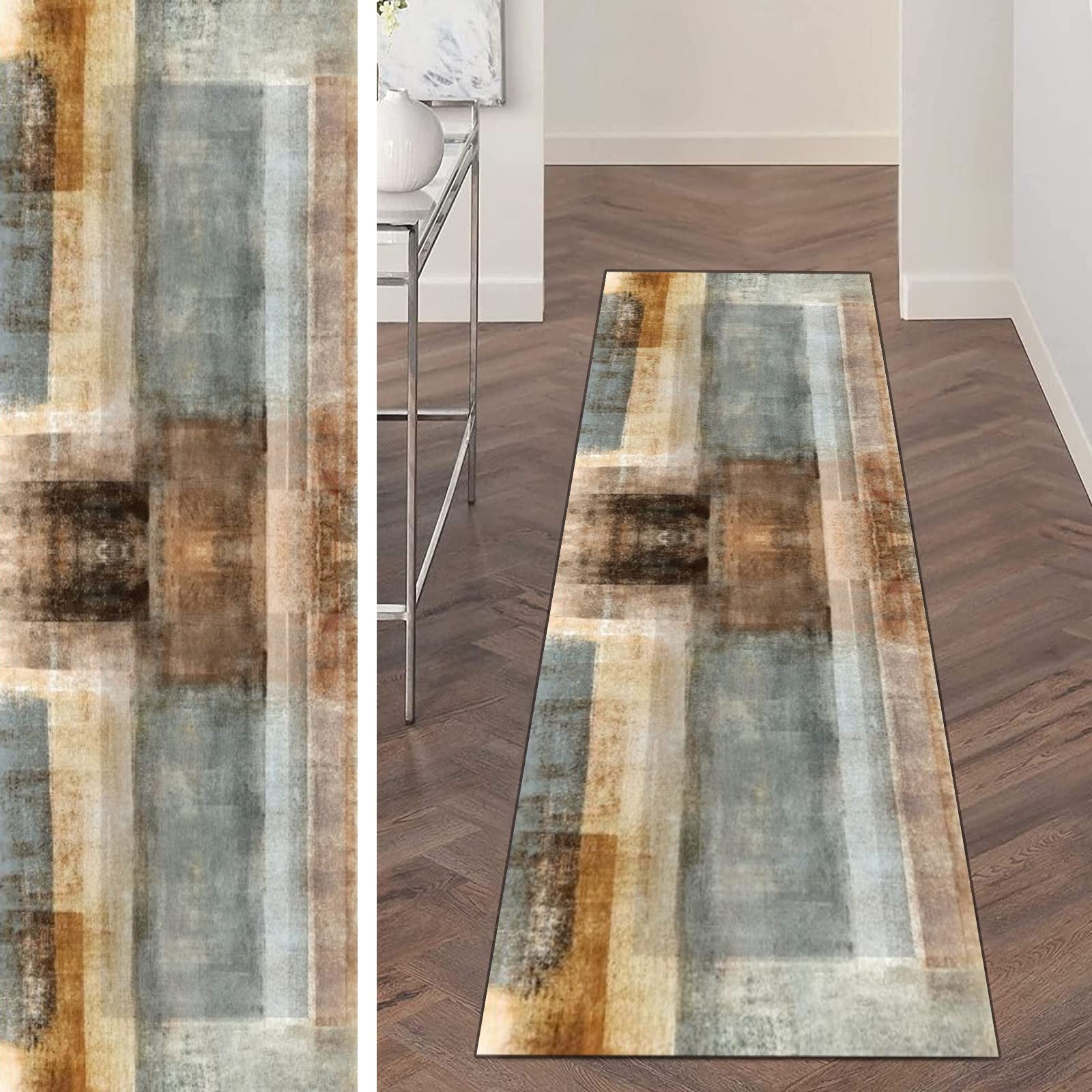 Teppich Läufer Flur Küche Braun Modern Design rutschfest Waschbar Küchenläufer Meterware Korridor Teppich Flurläufer, Lang Polyester Teppich für Schlafzimmer Esszimmer Anpassbar