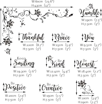 Runtoo Large Inspirational Quotes Wall Art Decals Black Motivational Saying Wall Stickers for Living Room Bedroom Office Lettering Decor