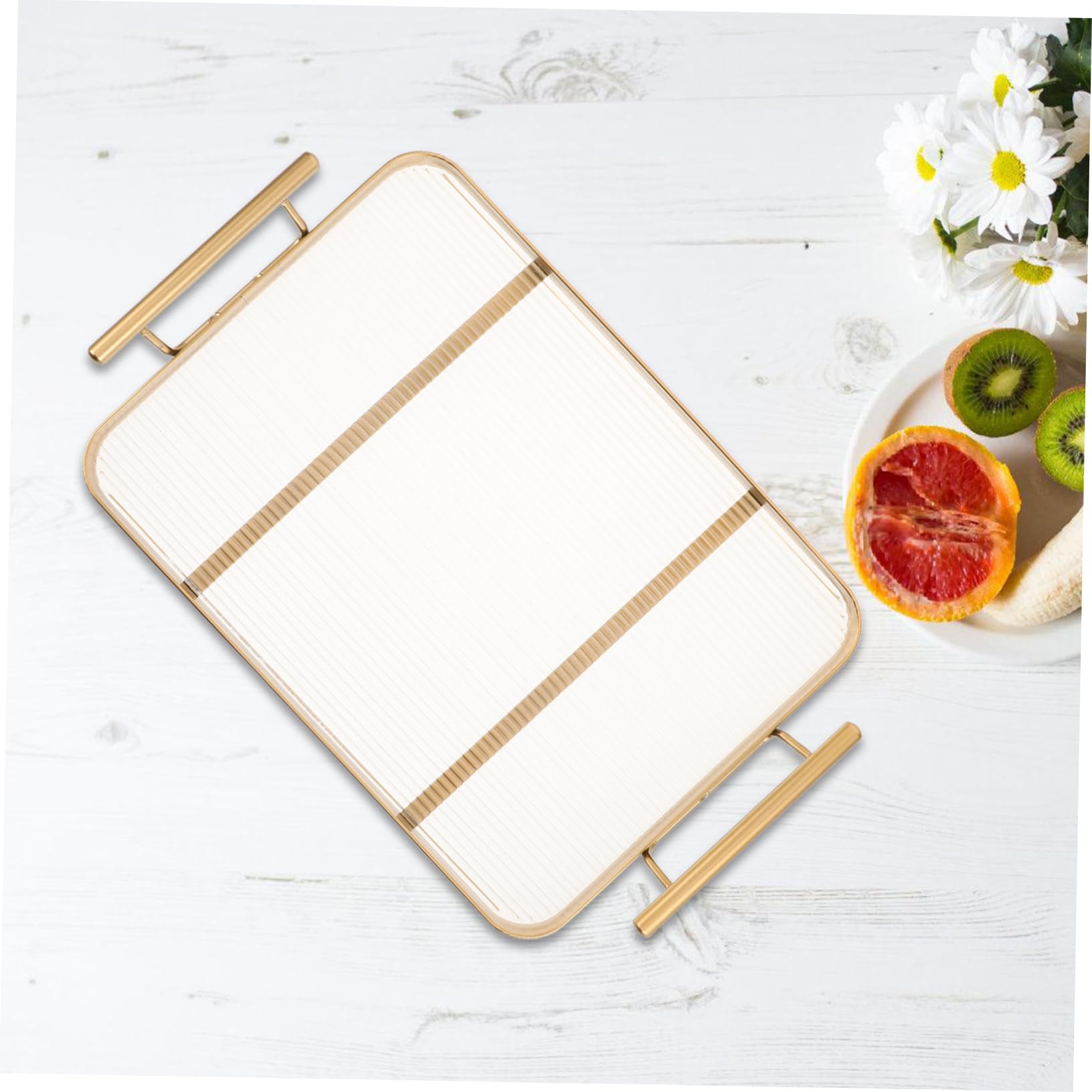 Bandeja Rectangular Dorada de Acrílico con Asas, 1