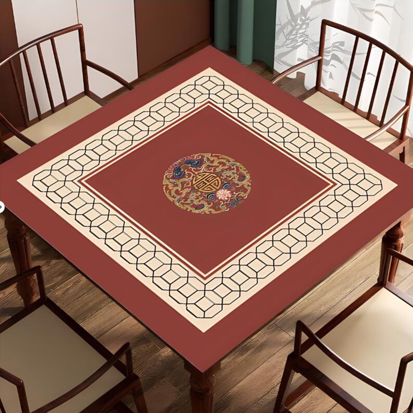Tapis de Table de mah-Jong, avec Sac de Rangement(Brown,75x75cm (29.52x29.52in))