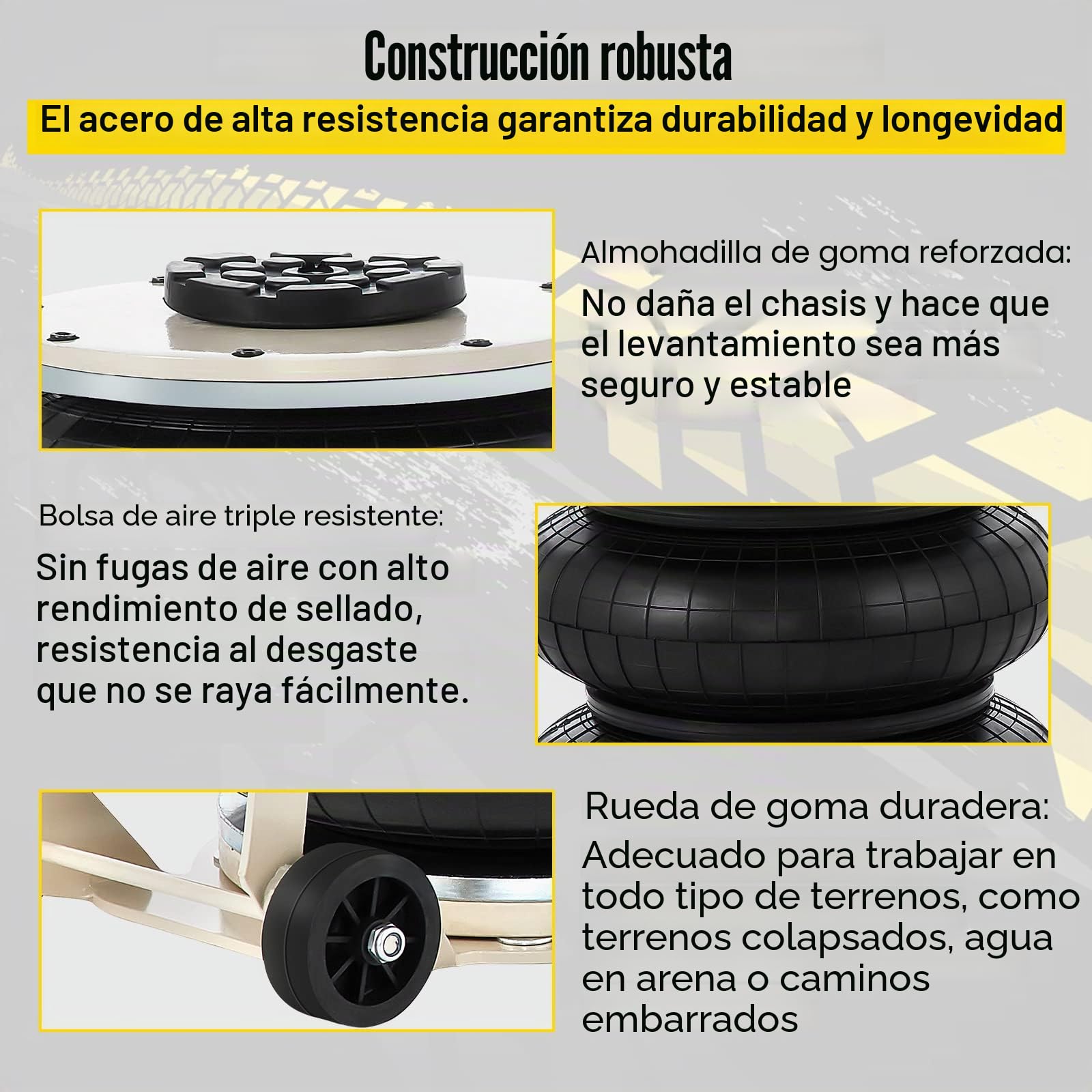 VEVOR Gato neumático para Coches, 5 toneladas Triple Bolsa Altura de elevación 16,5-40,6 cm, Gato Inflable para Coches Capacidad elevación Extremadamente rápida