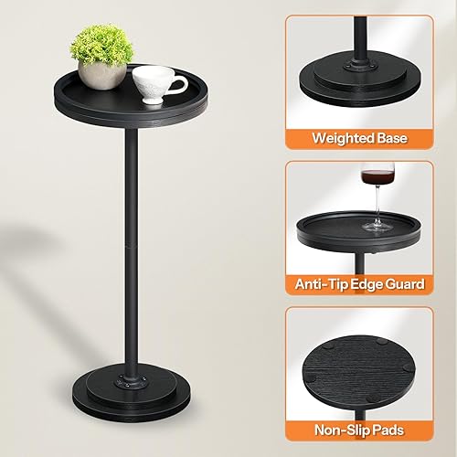 Miniatura 7 de HOOBRO Mesas auxiliares pequeñas, juego de 2, mesas de bebidas, mesas redondas de café Martini con pedestal para espacios pequeños en sala de estar,