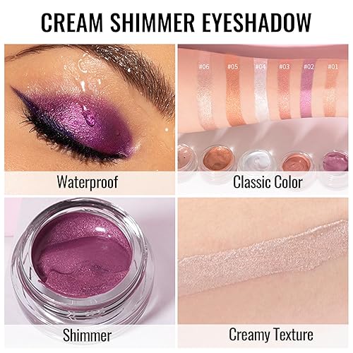 Miniatura 5 de Erinde Sombra de ojos en crema con purpurina, sombras de ojos cremosas metálicas suaves, altamente pigmentadas, impermeables y de larga duración con