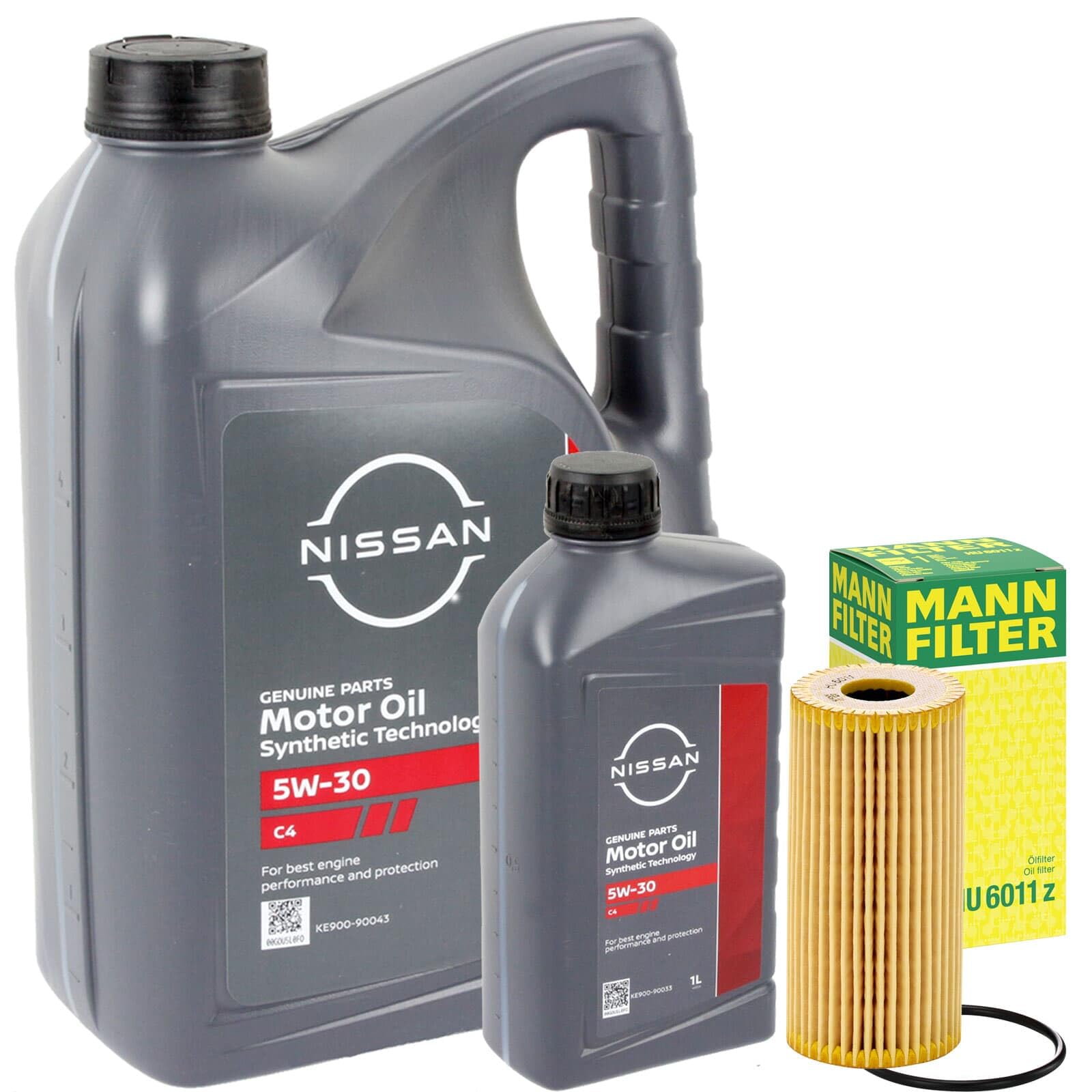 Mann Filter Ölfilter 5W30 C4 Motoröl | HU6011Z,(OX389/1D)+KE90090043+KE90090033 Mann Kompatibel mit Qashqai II (J11, J11_),X-Trail III (T32_, T32R, T32RR)