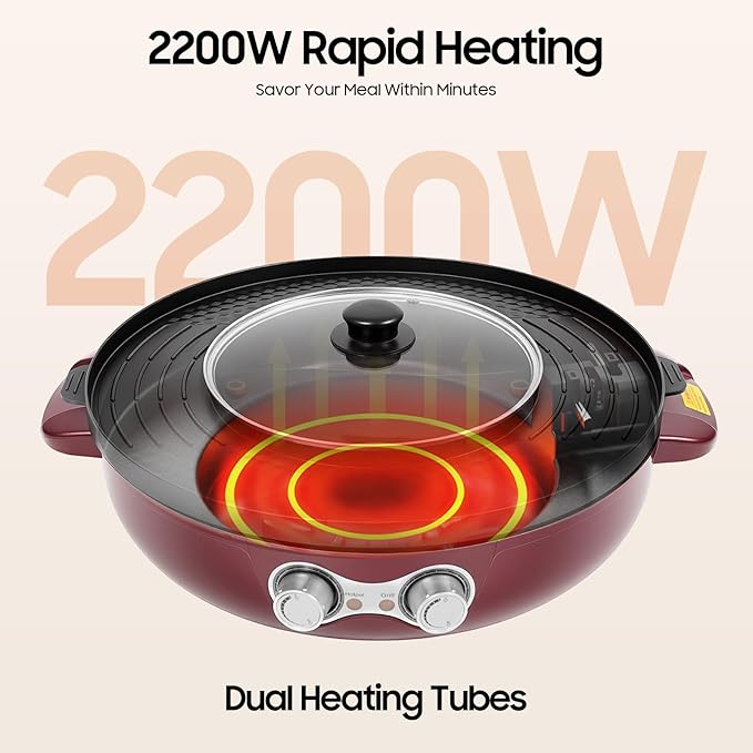 Olla Eléctrica Hot Pot y Grill 2 en 1 2200W Antiadherente miniatura 5