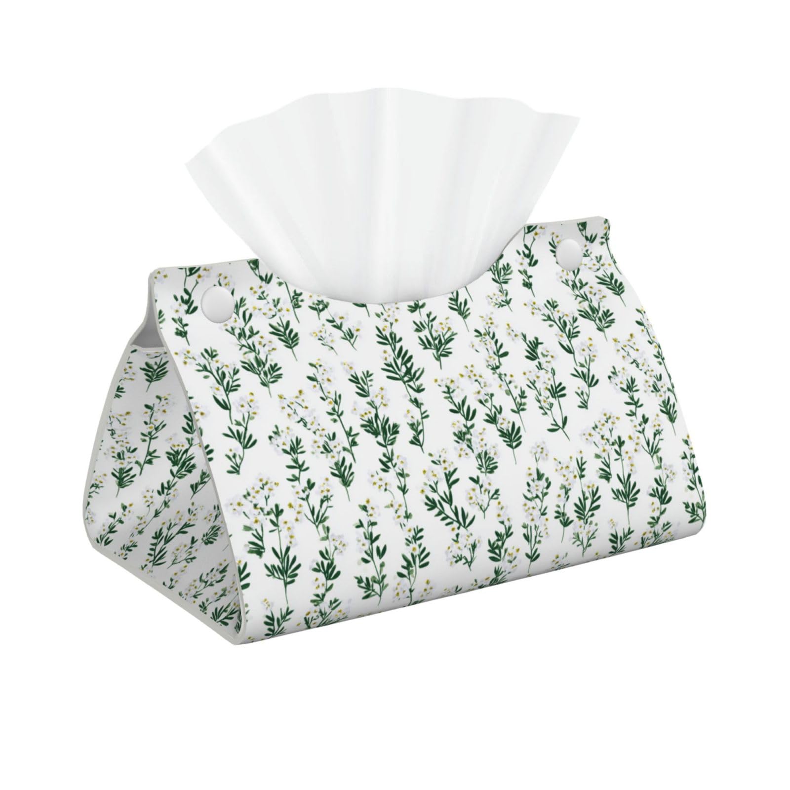 Tiny Spring Flowers and Greeneery Tissue Box Cover Rectangle Pu Leather Tissue Box Holder for Car Bathroom Bedroom Desk Tabletop Decor