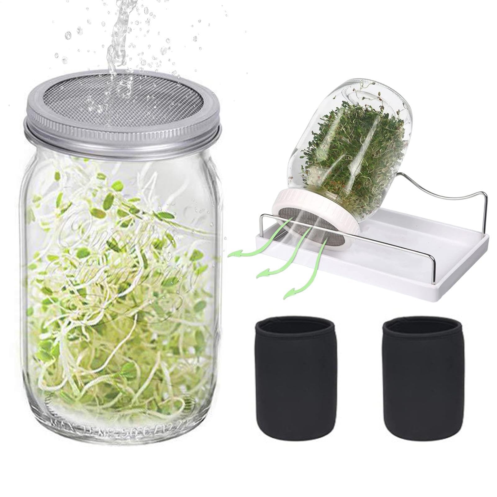 Lot de 2 bocaux en verre germé, pots de germination à large ouverture avec