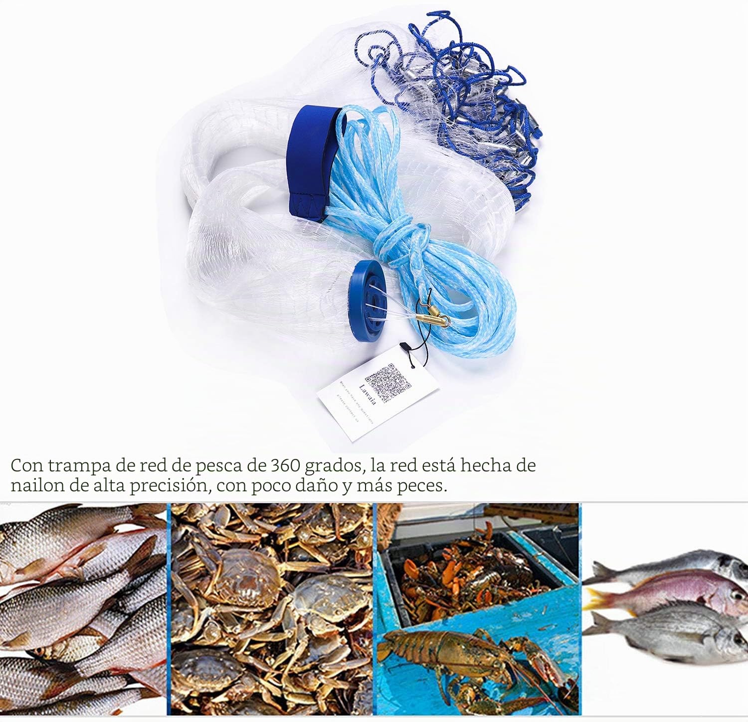 Lawaia Red de Pesca DiáMetro2.4-7.2m, Pesca con Redes de Agua Salada Monofilamento de Nailon, Radio Rede de fundición de Agua Dulce, Red de Cebo, Red de Aterrizaje, Red de Lanzamiento