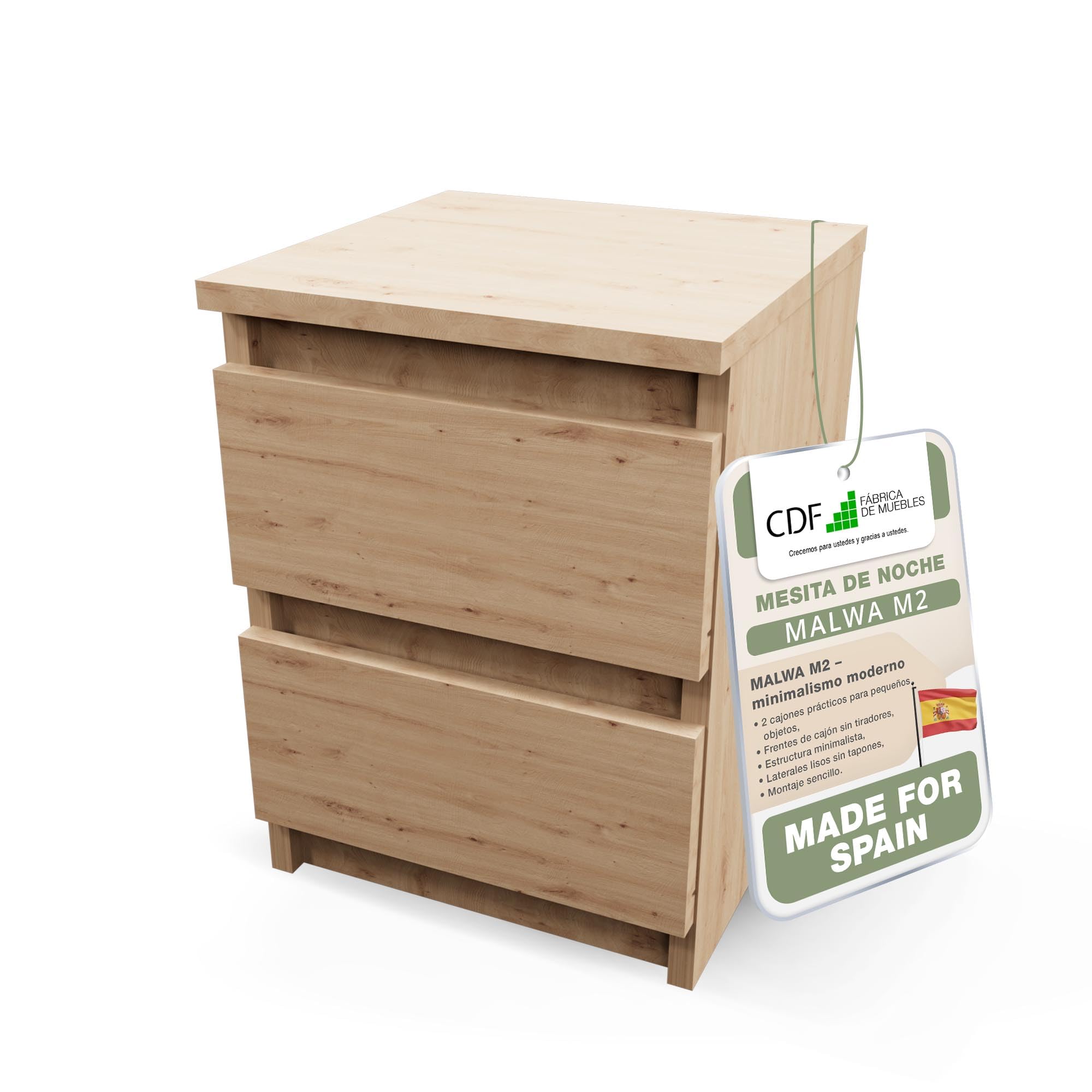 CDF Mesita Mesa Mesilla de Noche con 2 cajones Auxiliar Junto Cama Mueble de Dormitorio Salón Oficina Estilo Moderno Gabinete Organización Espacio Tamaño Compacto - M2 30cm Roble Artisan