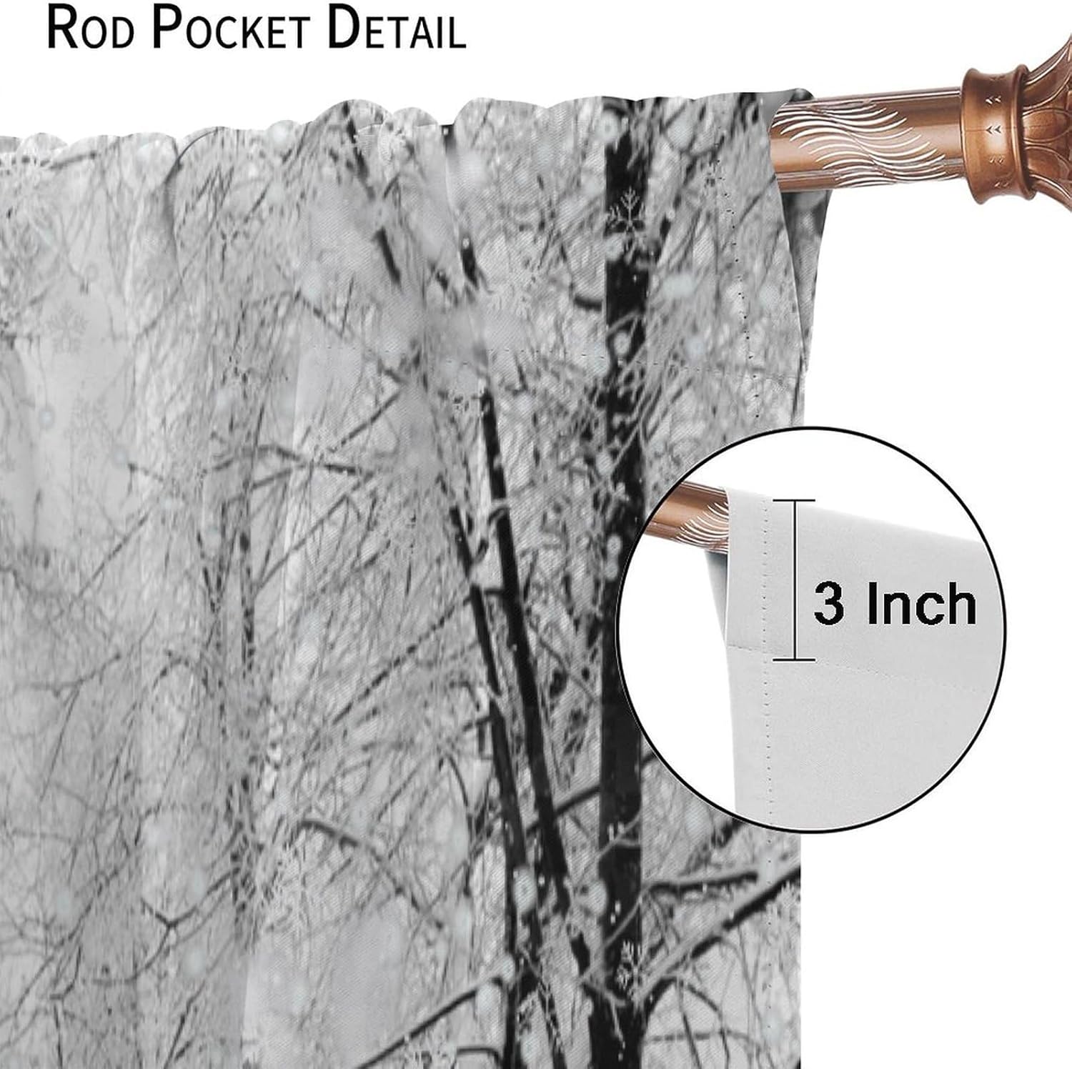 Winter Snowy Forest Curtains, Natural Rural Scenery Ice and Snow Street Tree for Christmas Xmas, Room Darkening Rod Pocket Window Treatments for Living Room Bedroom Kitchen 42x45 Inch