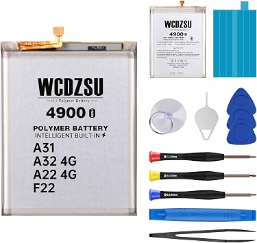 Battery Replacement for Samsung Galaxy A31 A32 4G A22 4G F22 High Capacity 4900mAh EB-BA315ABY New 0 Cycle Lithium Polymer for Samsung with Complete Repair Tool Kit A315F A325F A225F A225M