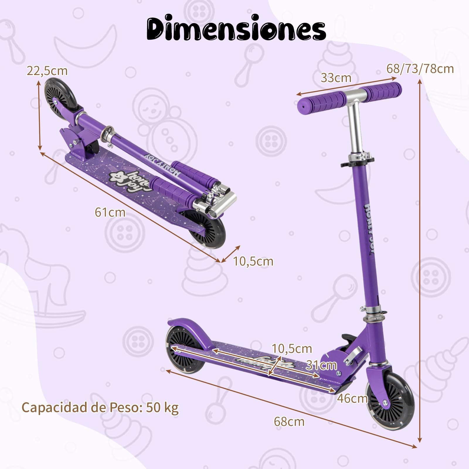 COSTWAY Patinete para Niños, Patinete con 2 Ruedas Intermitentesφ120 mm, Manillar Ajustable y Sistema de Freno Trasero, Scooter LED para Niños Más de 3 Años, 50 kg