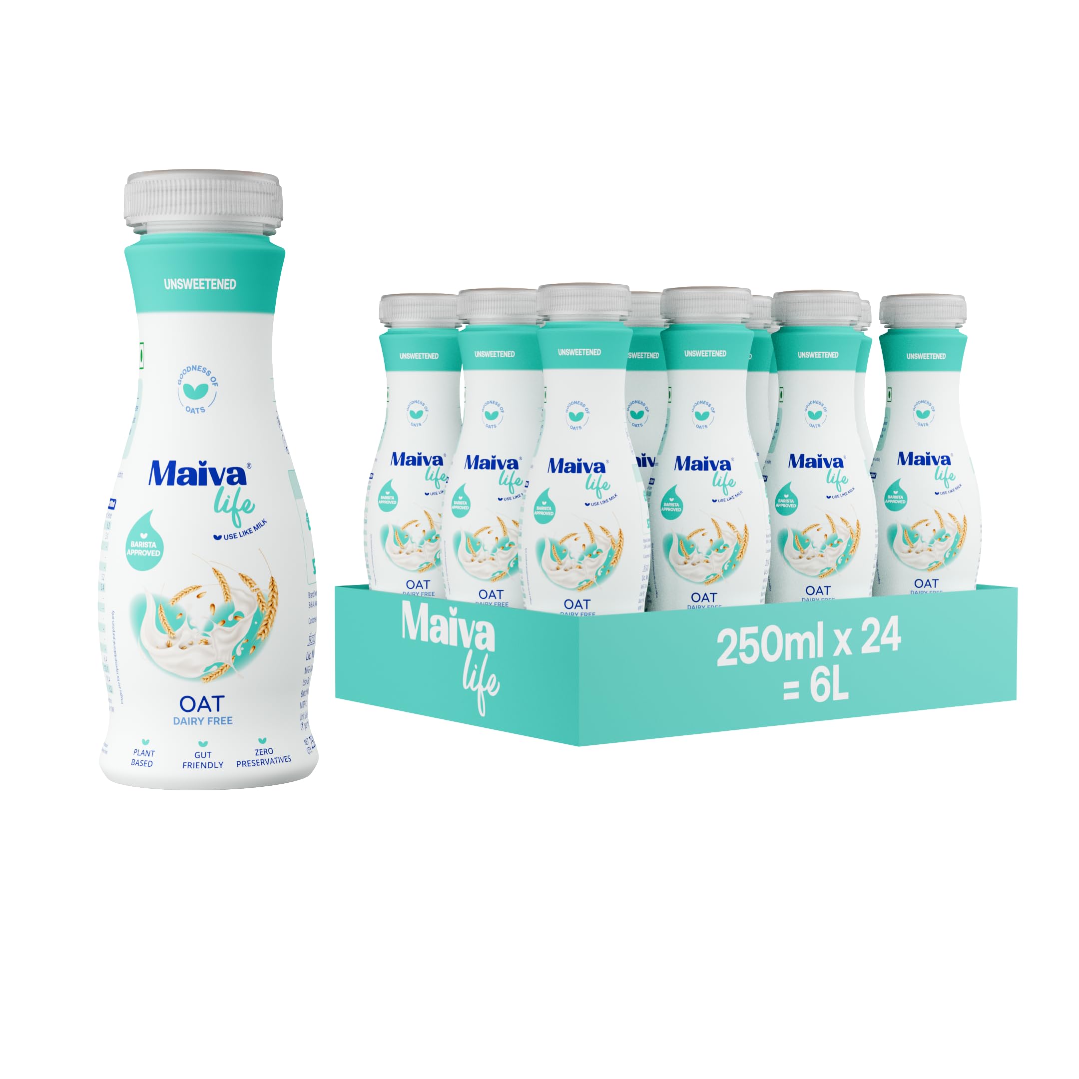 Maiva Life Oat Milk - Unsweetened - 250ml (Pack of 24) | Lactose Free - Vegan | Barista Friendly - Easy to Digest - Healthy | Tea - Coffee - Cereals | Smoothies - Protein Shakes | Cafe - Gym - Hotel-image-34