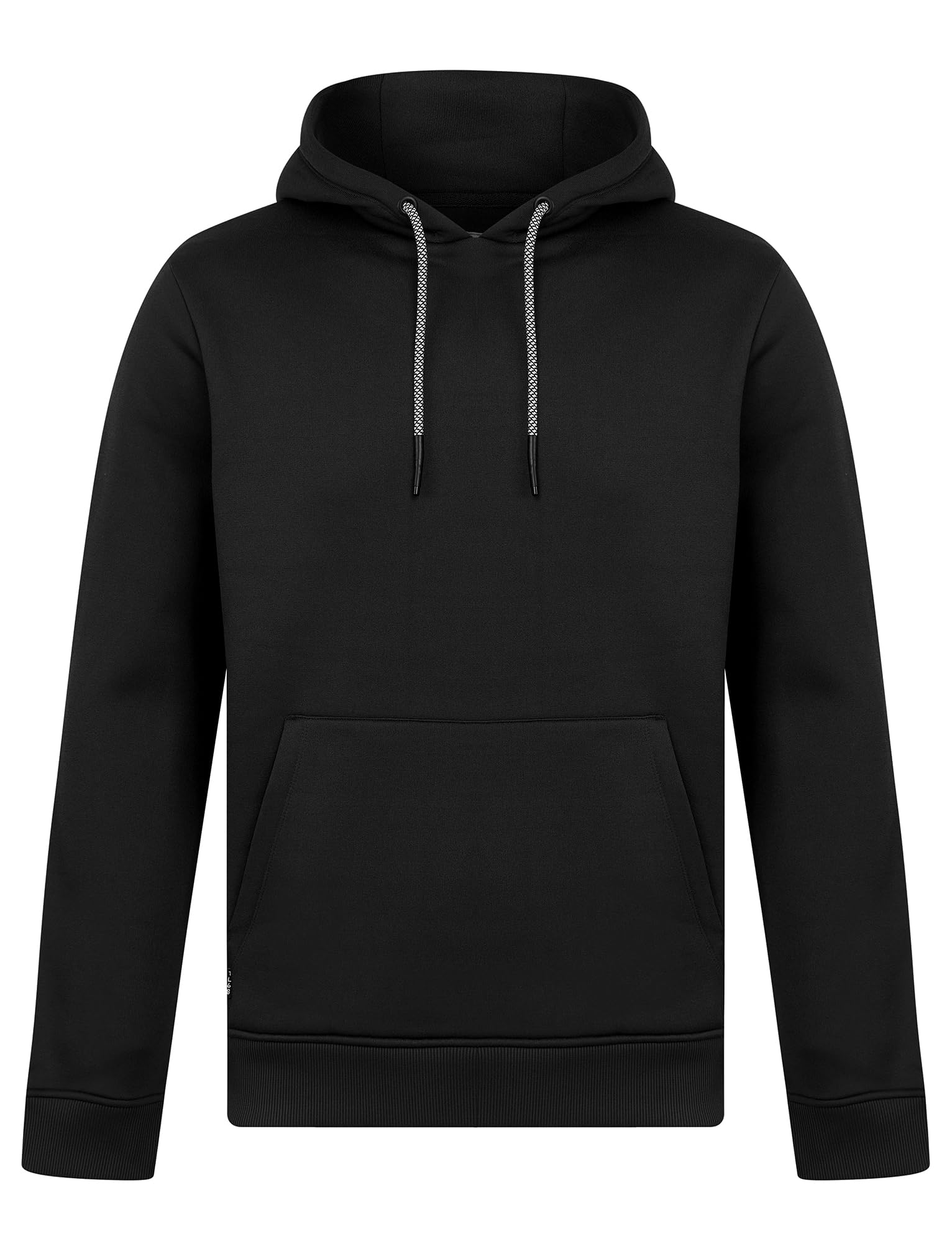 Tokyo Laundry Men's Jet Black Plain Brushback Fleece Pullover Hooded Top