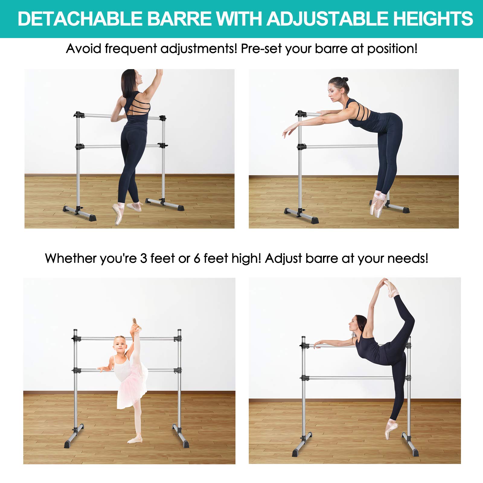 Slsy Portable Ballet Barre Bars for Home Kids, 4 FT Freestanding Ballet