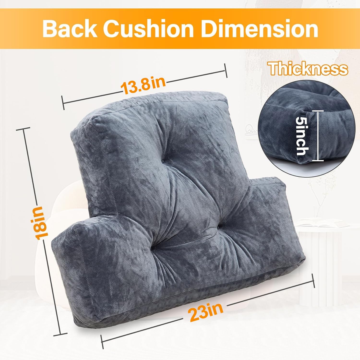 1 MIDDLE ONE Almohada lumbar de espuma viscoelástica para apoyo de espalda, cojín de respaldo para oficina, sofá, sillón, reclinable, cama y dolor de espalda baja (gris)