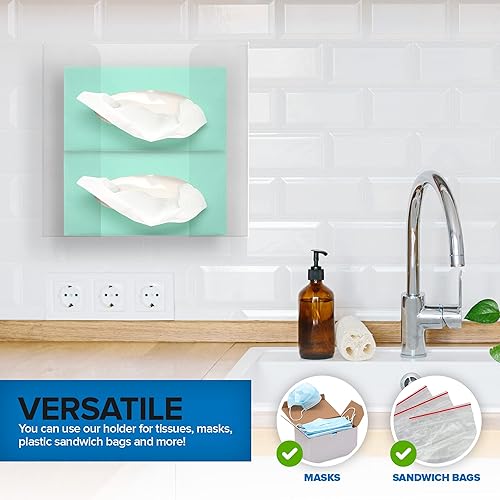 Miniatura 6 de Stock Your Home Dispensador doble de guantes acrílicos, estante para caja de pañuelos, soporte de pared para guantes, para cocina, armario de