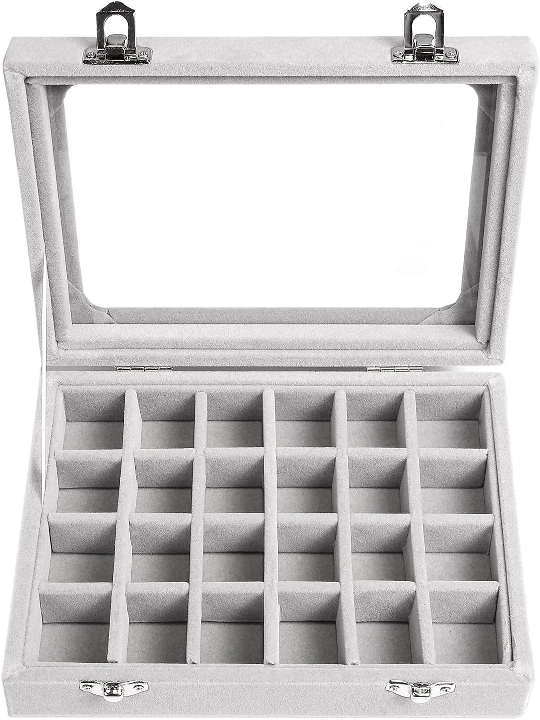 24 Compartments Women's Jewellery Box Jewellery Box Jewellery Case Jewellery Stand Storage Box for Rings Earrings Necklace Gray Packung mit 1