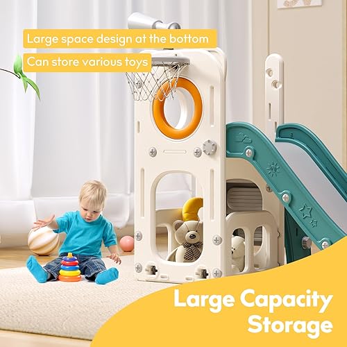 Miniatura 5 de 6 in 1 Toddler Playset with Slide,Toddler Slide,Slide for Kids with Basketball Hoop,Ball,Ring Toss,Kids Slide Toddler Playground Toddler Slide