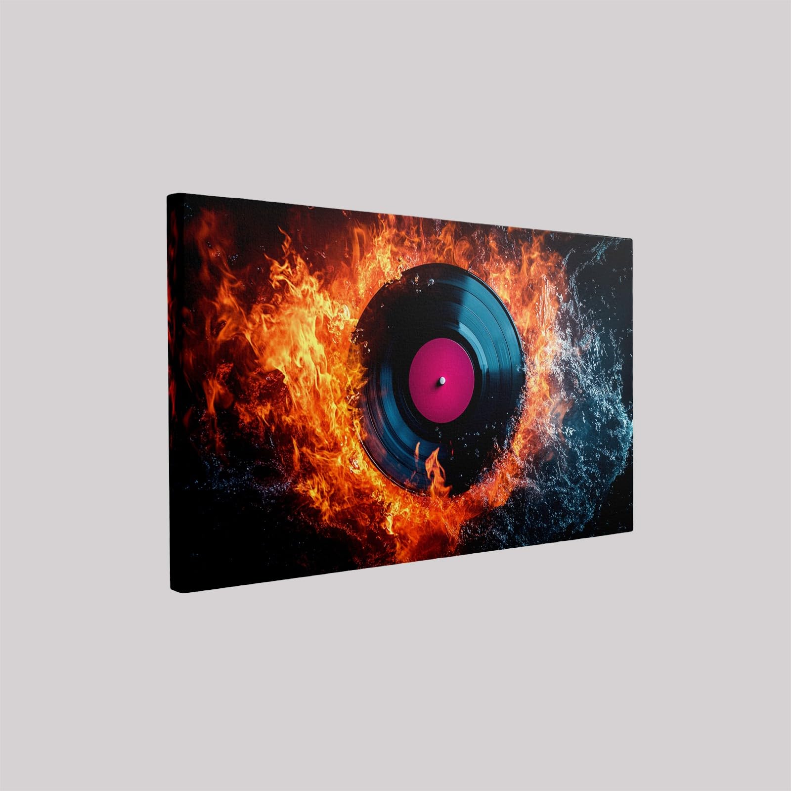Quadro Moderno Effetto Pittura 70 x 50 cm Dischi in vinile musicali Stampa su Tela Elementi Acqua E Fuoco Decorazione Murale per Soggiorno Camera Cucina Arredo Casa