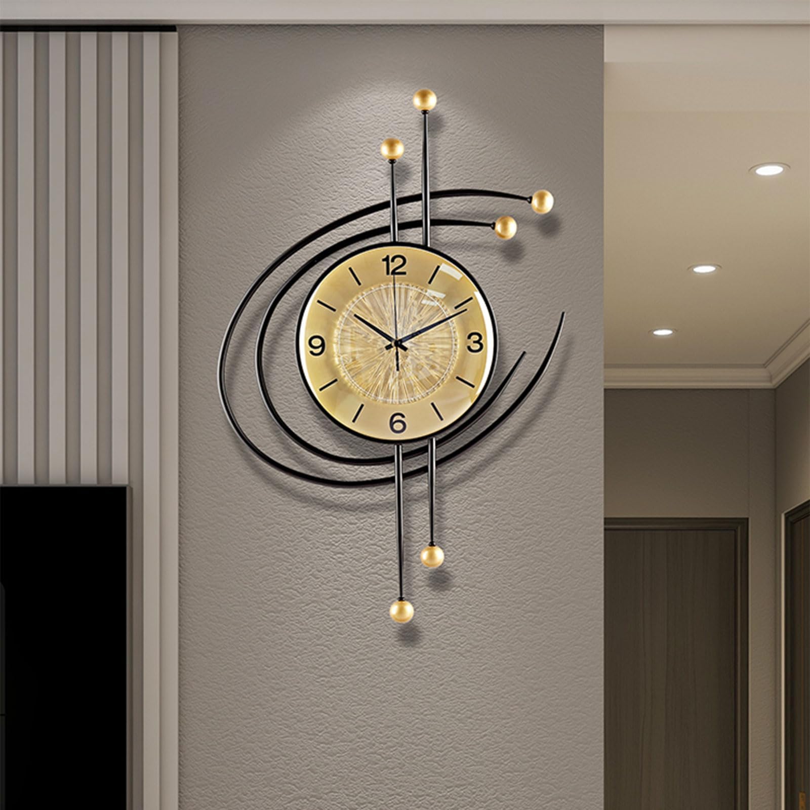 Grande horloge murale en métal sans tic-tac cadre rond décoratif moderne pour salon à piles