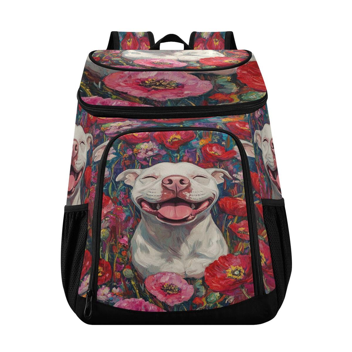Red Pitbull Poppies Cooler Backpack Leakproof Insulated Lunch Cooler Bag 30 Cans Camping Backpacks for Beach Road Trip Picnic