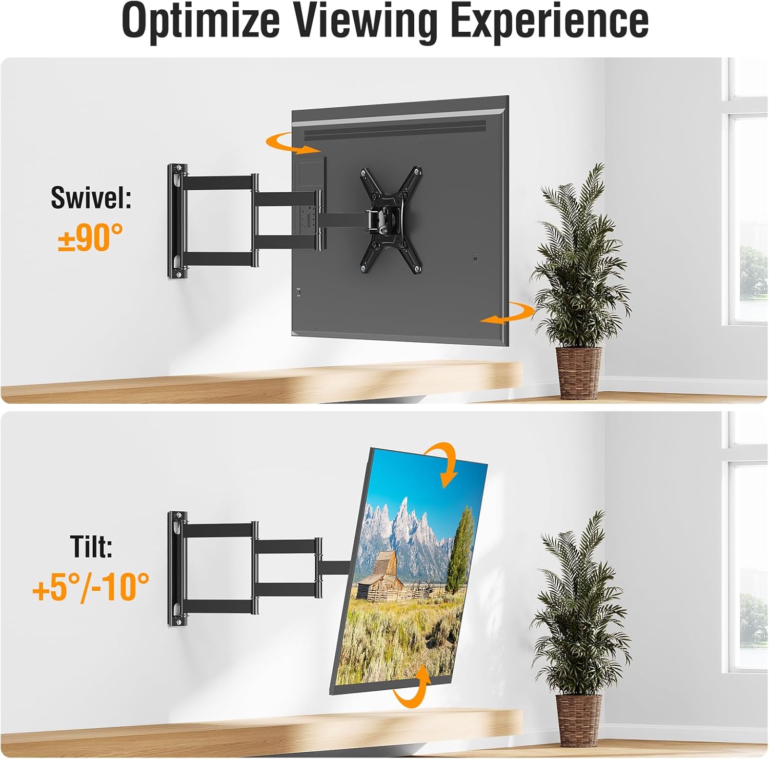 ELIVED Long Arm TV Wall Mount for Most 14-42 Inch tvs & Monitors, 21.7 Inch Long Extension TV Mount Swivel and Tilt, Full Motion Wall Mount Bracket Fit Max VESA 200x200mm, Holds up to 44 lbs.