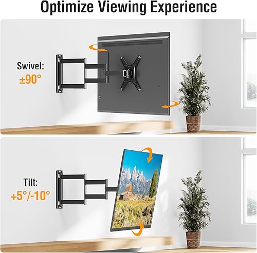 Miniatura 5 de ELIVED Soporte de pared para TV de brazo largo para la mayoría de televisores y monitores de 14 a 42 pulgadas, extensión de 21.7 pulgadas de largo,