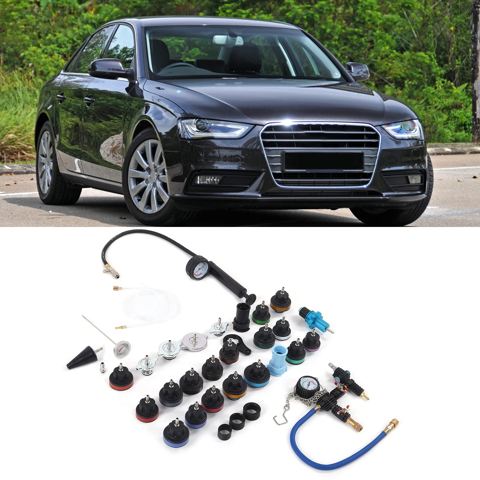 Kit de comprobador de presión de radiador de 33 piezas con detector de refrigeración universal para motocicletas automotrices