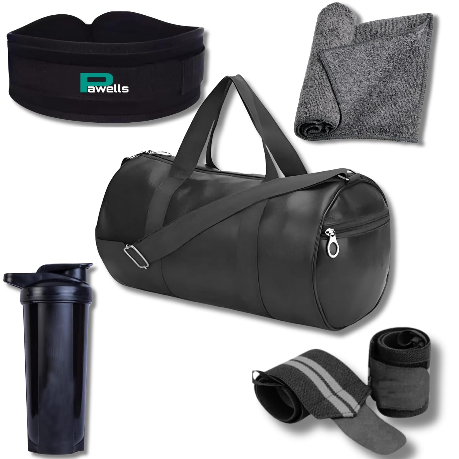 Pawells® Premium Gym Accessories Combo for Man and Woman Gym Kit for Home Workout with Gym Bag, Shaker, Rope, Wrist Band, Towel, Gloves, Deadlift Straps & Belt. Different Combos. (Pack of 5, Black)-image-25