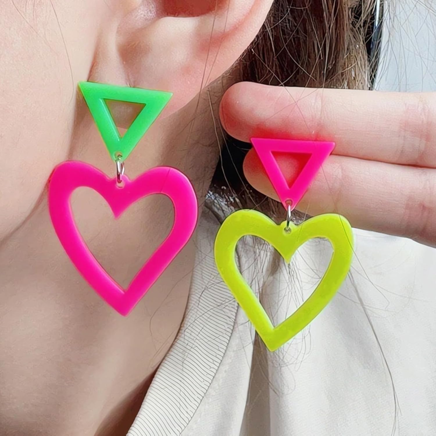 Neon Earrings for Women 80s 90s Colorful Heart Earrings Dangle Halloween Party Accessories Retro Costume Jewelry 80s Outfit - Image 2