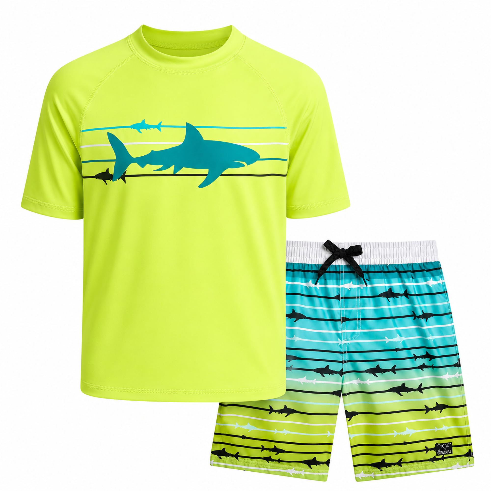 Big Chill Boys 2-Piece UPF 50 Short Sleeve Rash Guard &amp; Swim Trunks