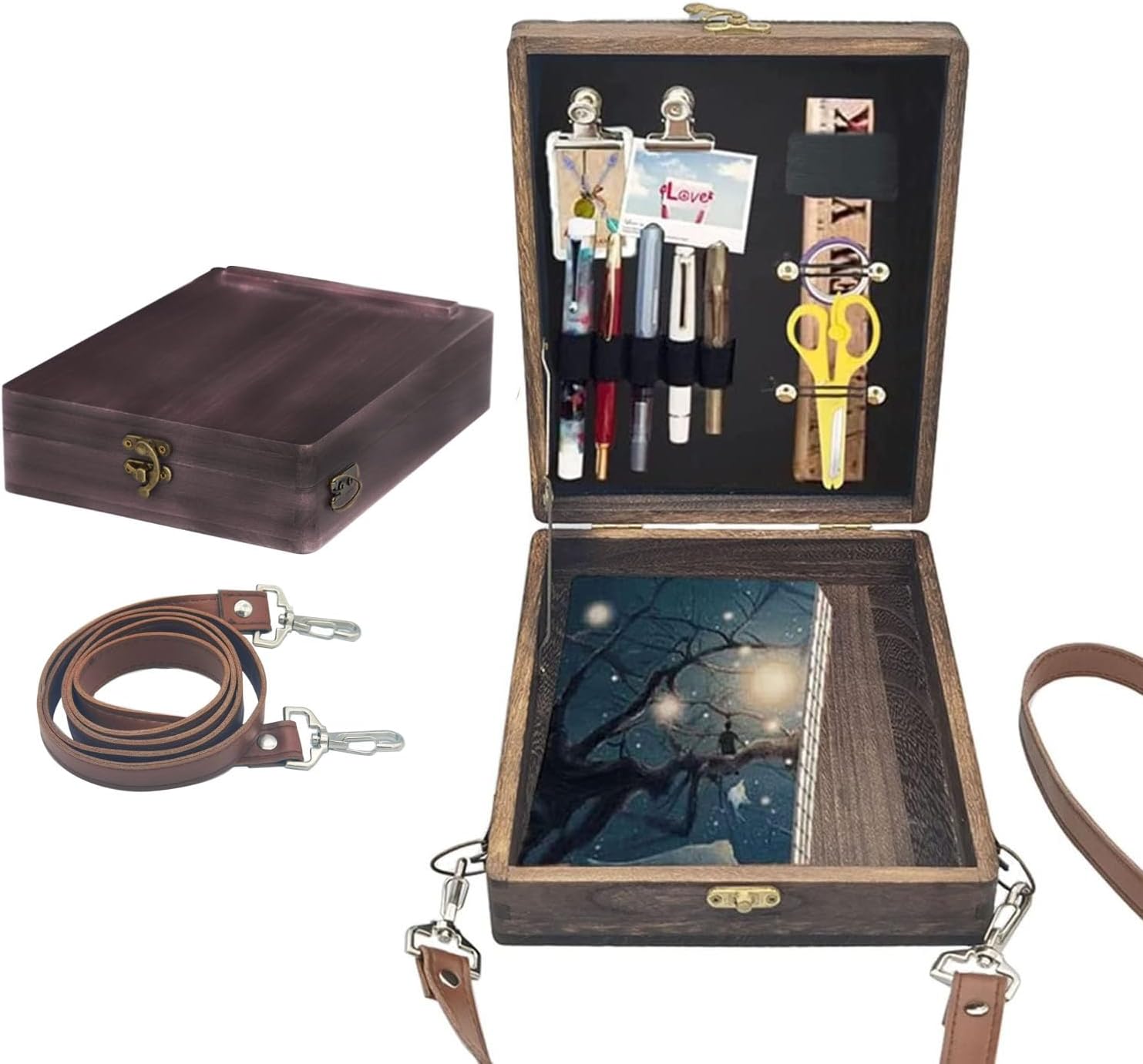YCOSAN Writers Messenger Wood Box, Multifunctional Travel Art Bag Wooden Writers Bag Pochade Box Sketch Easel for Outdoor Painting (Carbon color)