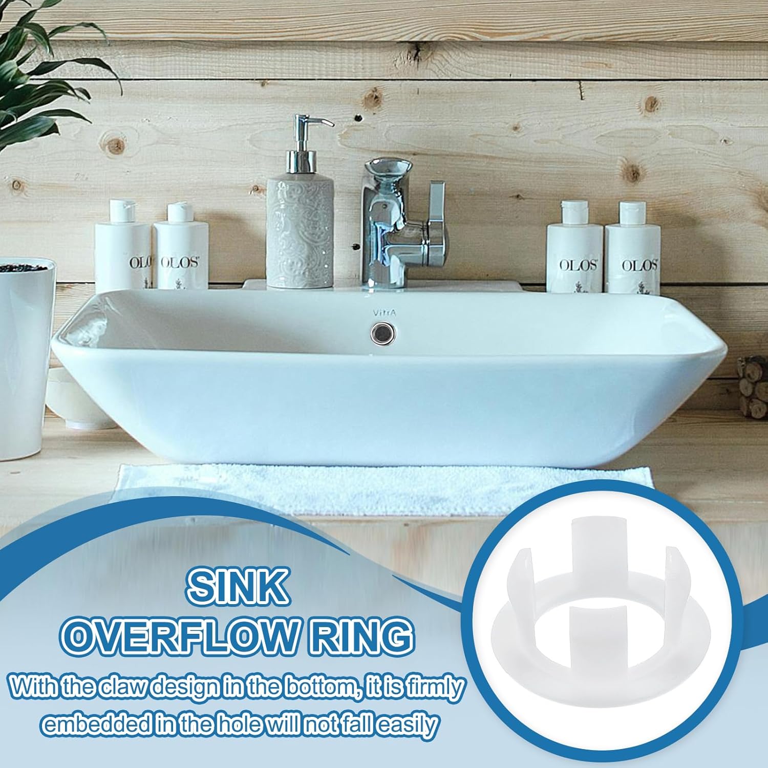 PATIKIL Sink Overflow Ring, 8 Pcs Bathroom Sink Overflow Drain Cover Sink Basin Trim Insert in Hole Round Cap for Bathroom Kitchen Basin Wash Basin, White