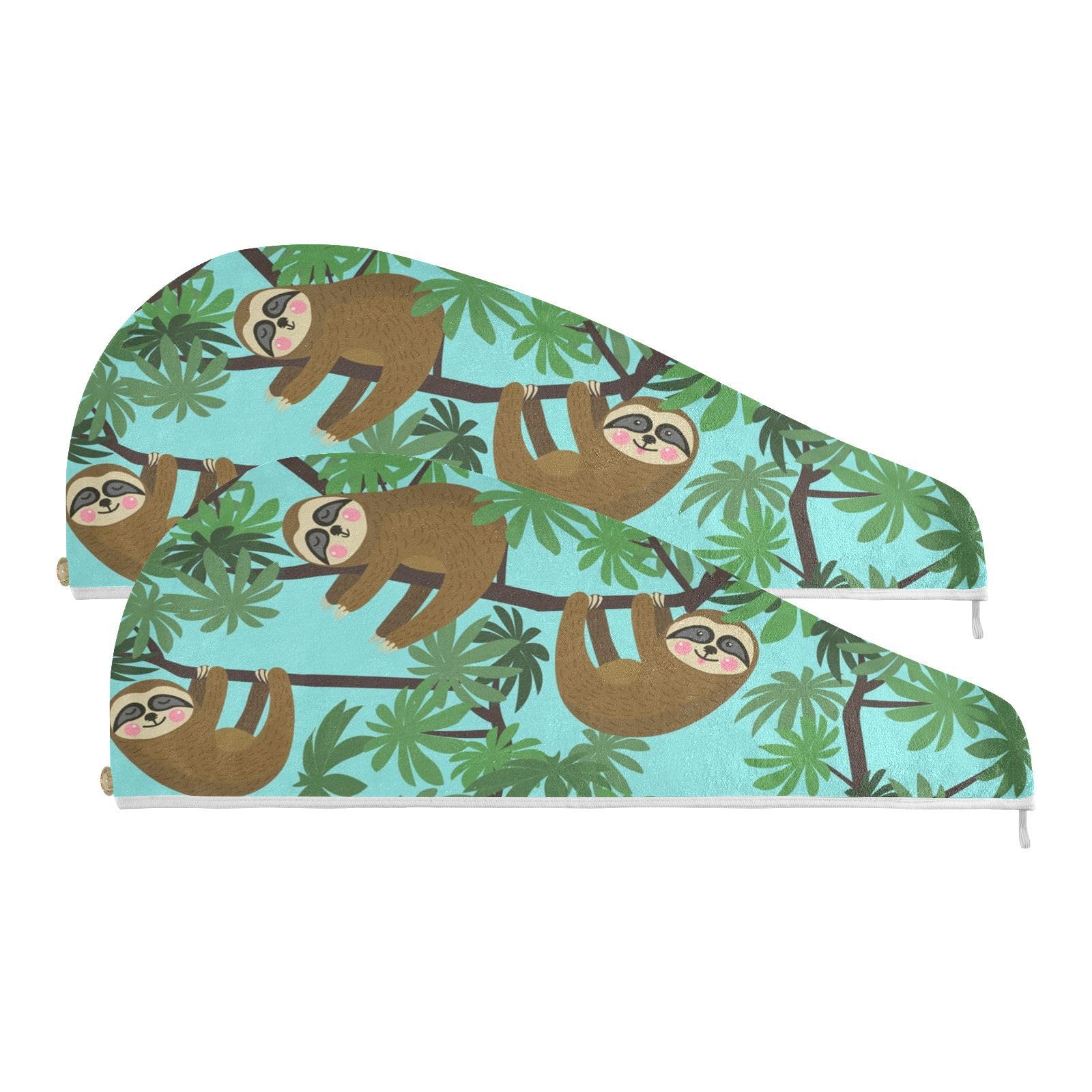 YOUJUNER Hair Towel Wrap Tropical Sloth Decor Rapid Drying Turban Hair Towel Super Absorbent Head Towel for Women Girl