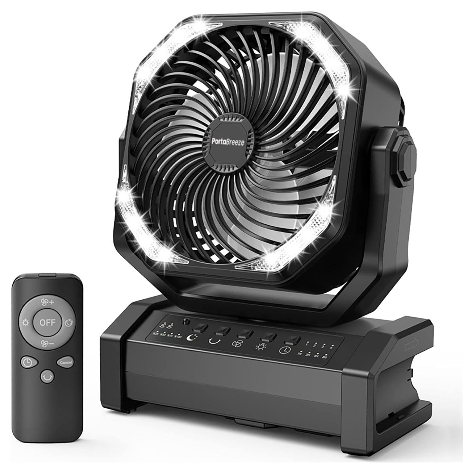 Porta Breeze 20000mAh Rechargeable Camping Fan w Light, Portable Battery Operated High Velocity Floor Table Fan; Oscillating w Timer, Remote for Outdoors, RV, Jobsite, Dorm, Patio, Weather Emergencies-image-25