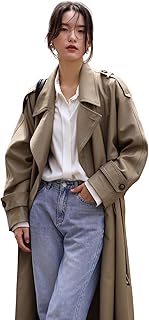 Classic Long Double-Breasted Women Trench Coats with Belt Spring Fall Ou...