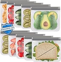 Lerine 10-Pack Reusable Sandwich Bags - Dishwasher Safe, BPA-Free, Leakproof Freezer Bags for Snacks, Travel & Organization (Gray)