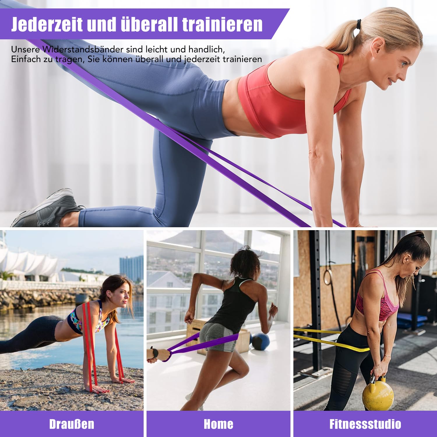 Alteres Musculation Femme Set Bandes De Résistance Fitness - 5 élastiques Sangles Cheville - Yoga/Pilates/Musculation élastiques Musculation Set - 6