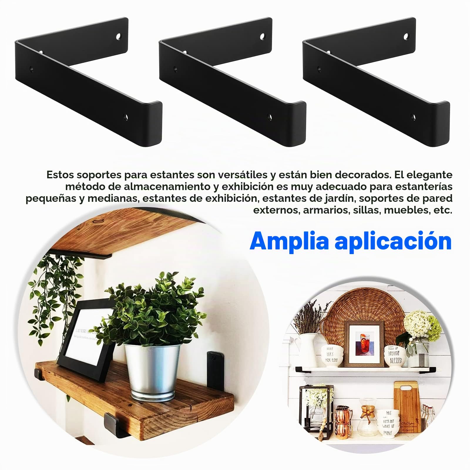 4 Soportes de Estante para Tablero de Andamio de 200 mm - Flotantes Resistentes para Montaje en Pared - Industriales Negros Con Tornillos a Juego