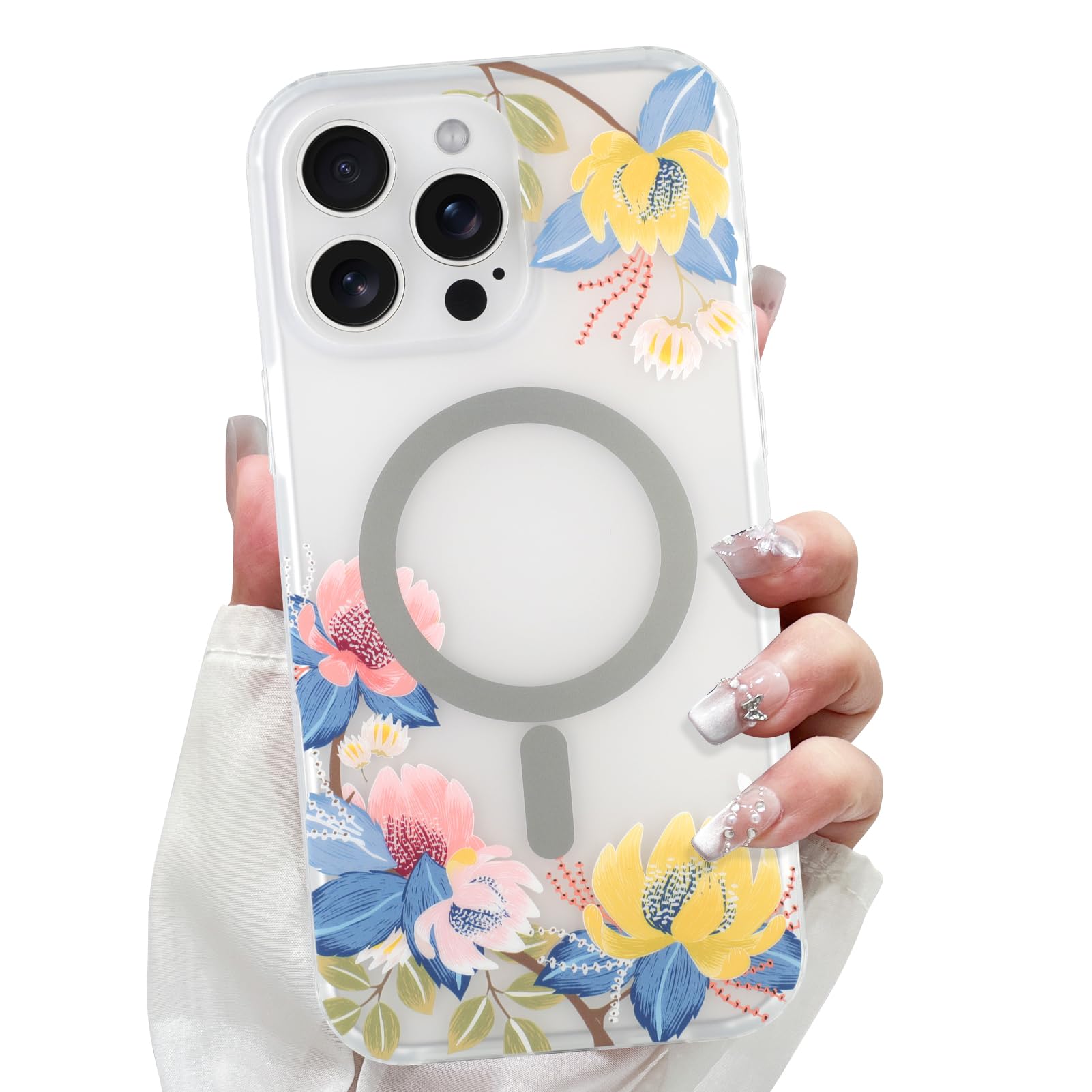 LSL Designed for iPhone 15 Pro Max Case [Drop Protection/Compatible with Magsafe] Cute Flower Magnetic Phone Case for Women Girly TPU Bumper Floral