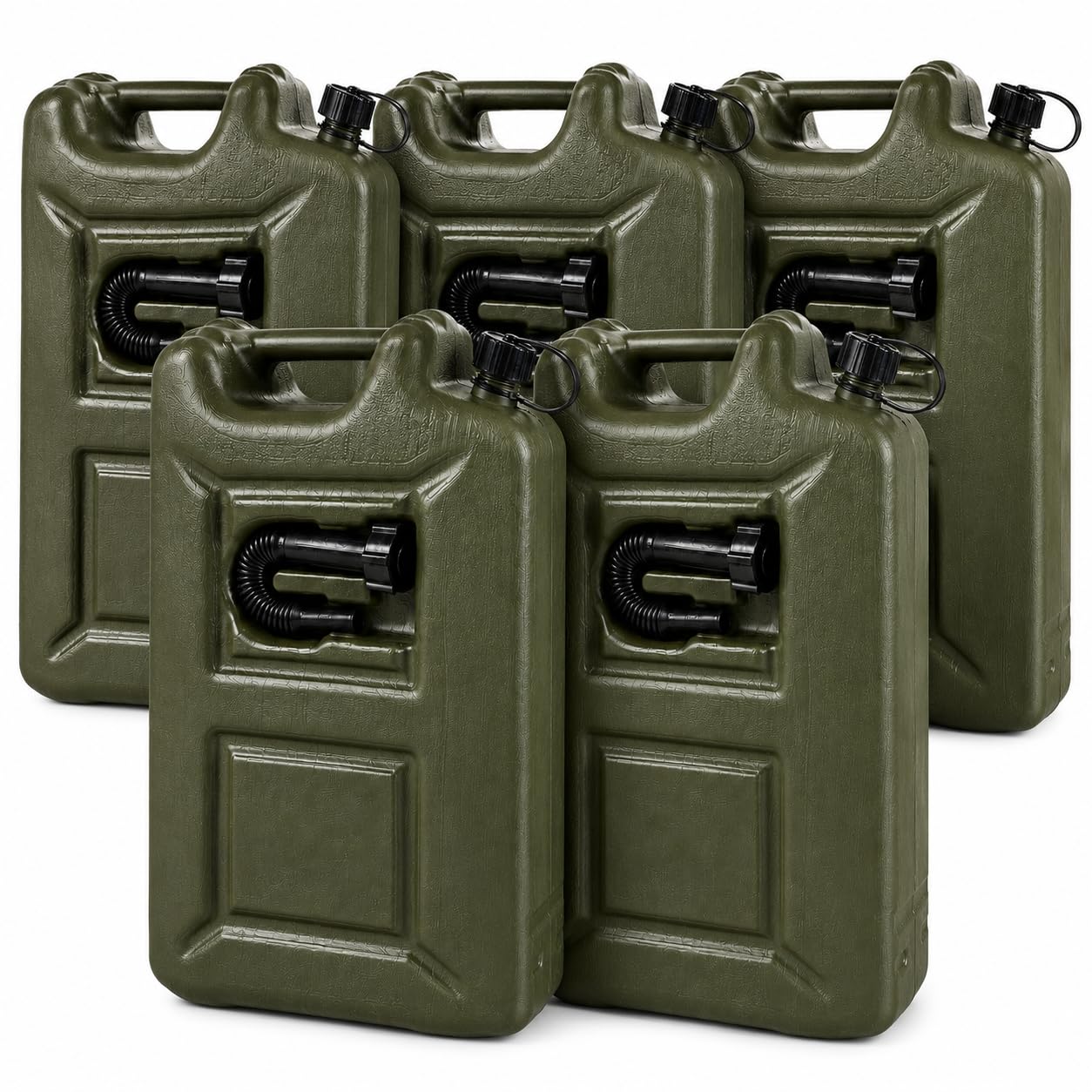 5x Benzinkanister 20L OLIVGRÜN Kunststoff Dieselkanister Reservekanister Kraftstoffkanister 20 Liter Kanister, Wasserkanister für Benzin Diesel Wasser AdBlue, 20-Liter-Kanister Ausgießer Petrol Can, A