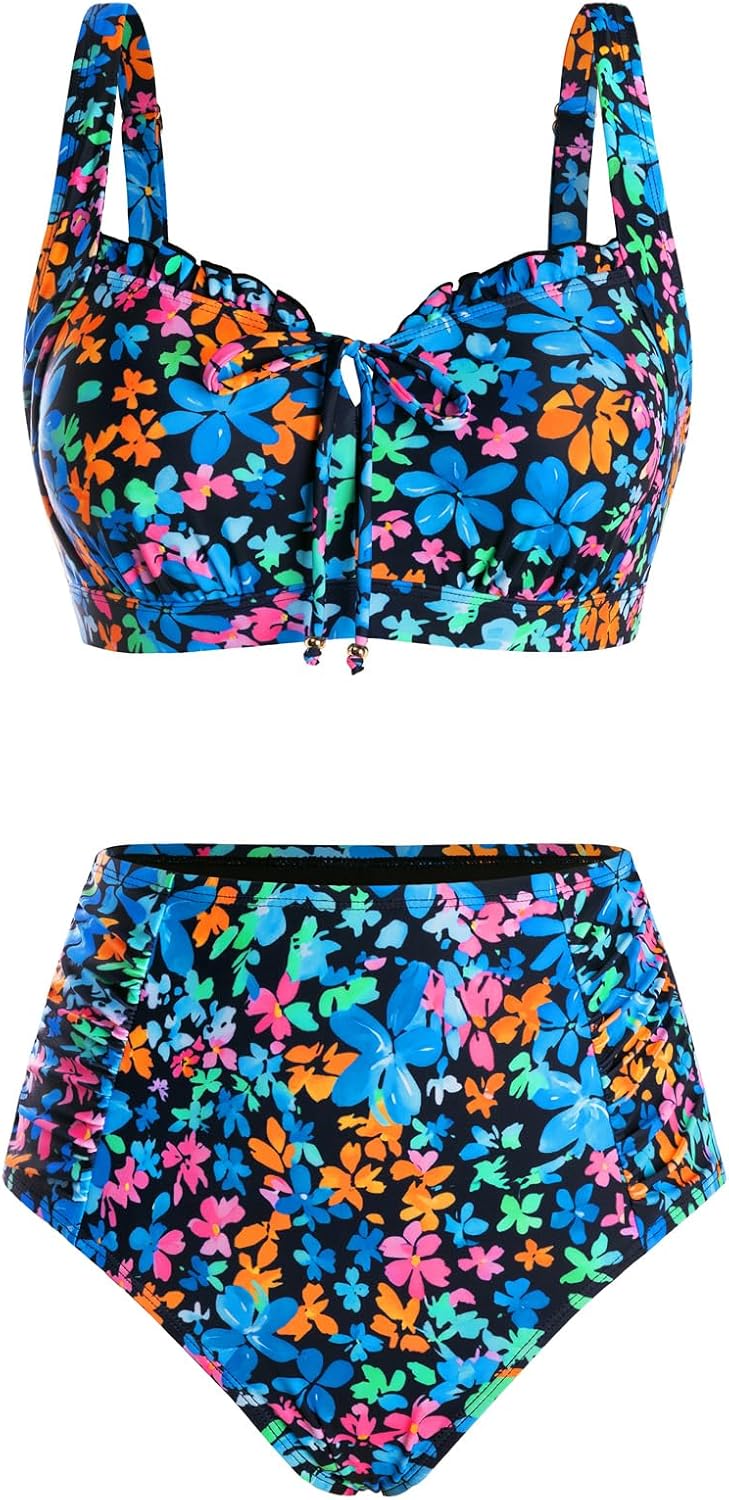Hanna Nikole Swim Suits for Women 2026, High Waisted Bikini Sets Tummy Control, Tie Cut-Out Bathing Suits
