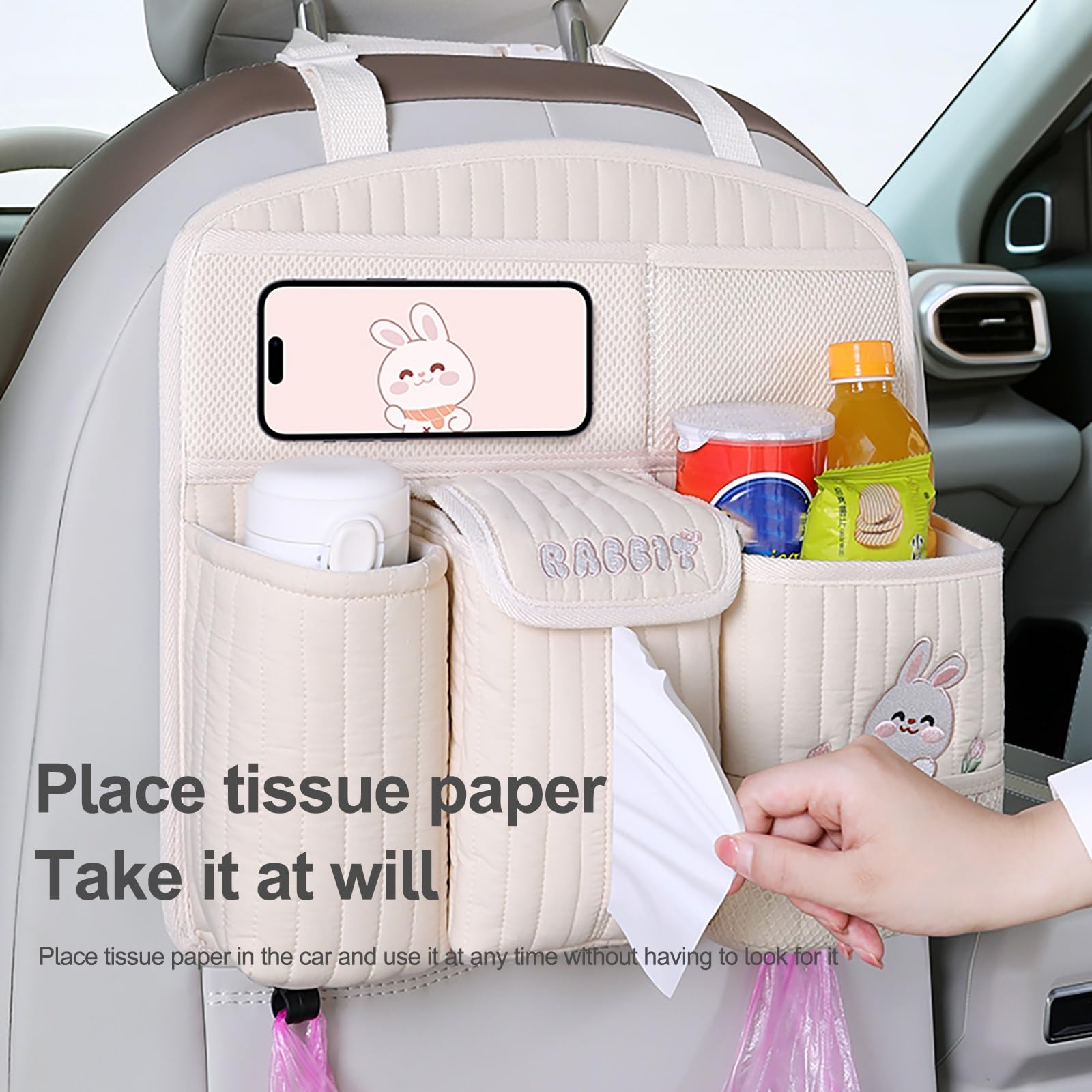 Organizer per seggiolino Auto con Spallacci Regolabili in Lunghezza, Auto Organizzatore Kick Mats Impermeabile Sedile Posteriore, Organizer per sedili Posteriori(Pink)