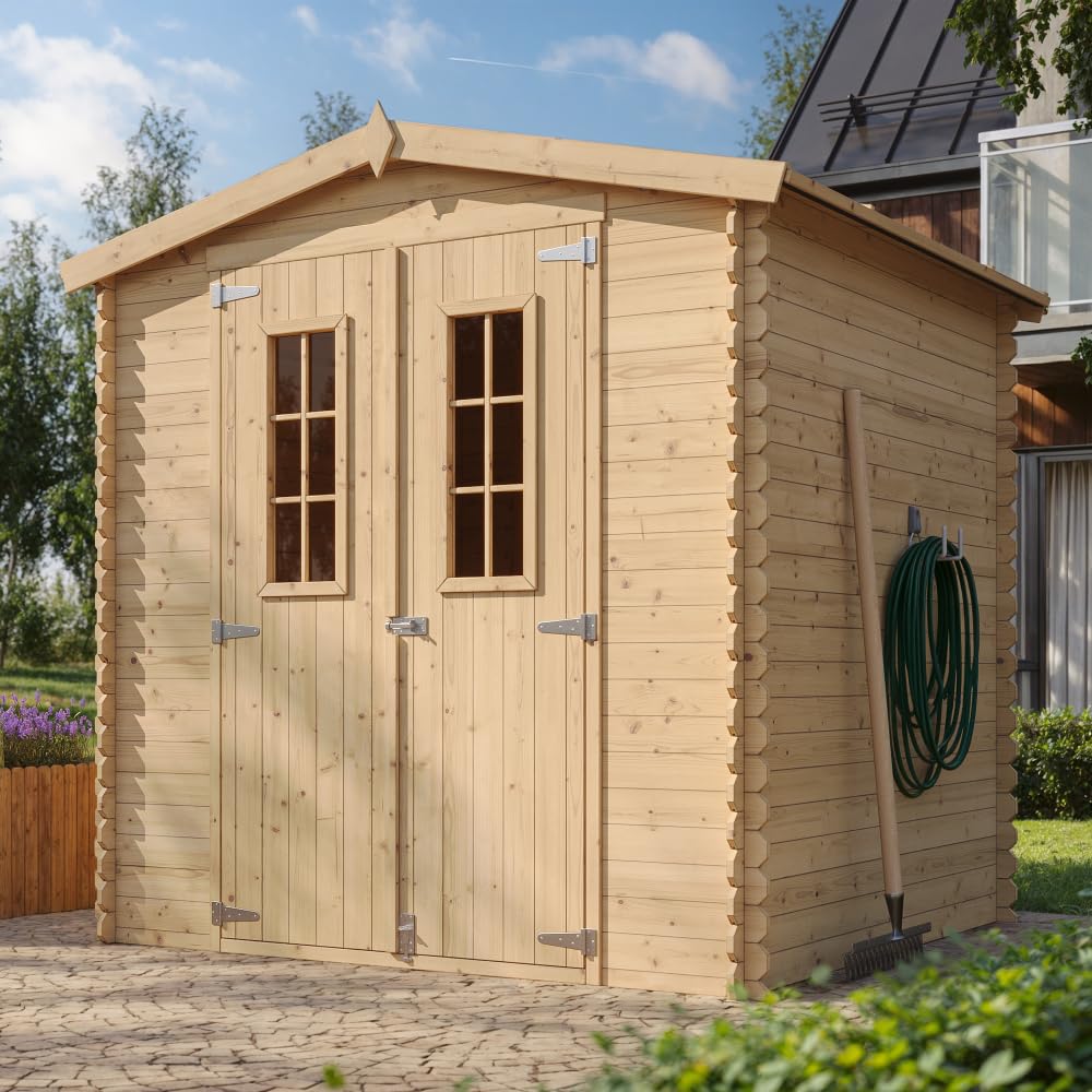 TIMBELA M343C Casetta da Giardino in Legno per Esterni - L216xL206xA218 cm/ 3.53 m2 - Piccola Casetta in Legno, Rimessa Attrezzi, Deposito Bici