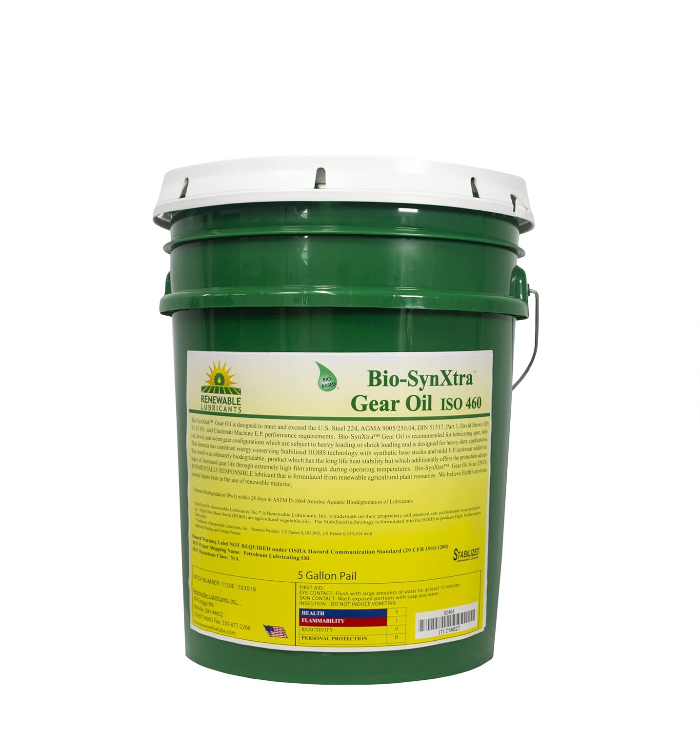 Renewable Lubricants Bio-SynXtra ISO 460 EP Gear Oil, 5 Gallon Pail