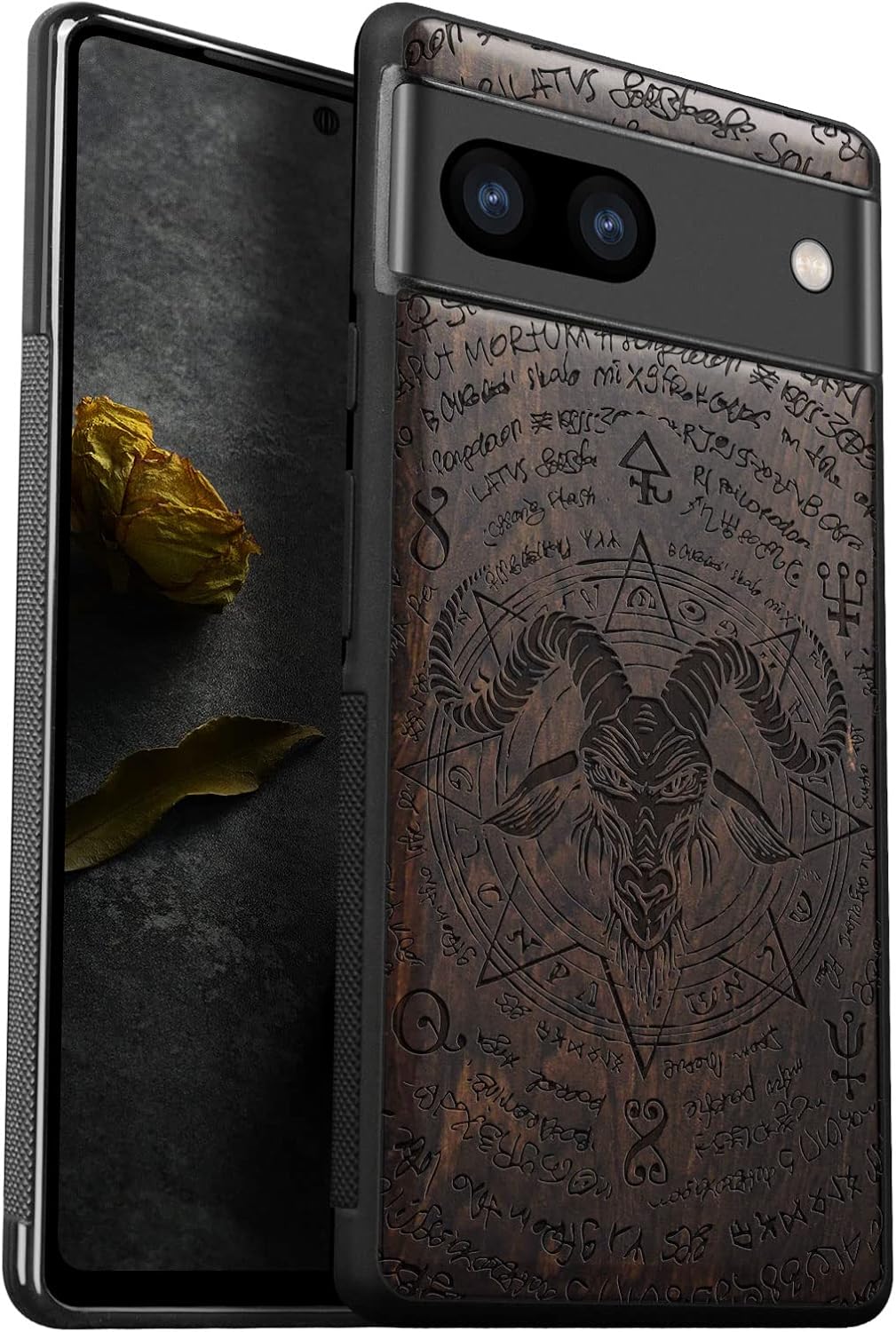 Carveit Wood Case for Pixel 7a Case [Natural Wood & Black Soft TPU] Shockproof Protective Unique & Classy Wooden Phone Cover Compatible with Google Pixel 7a (Gadsden Flag-Blackwood)