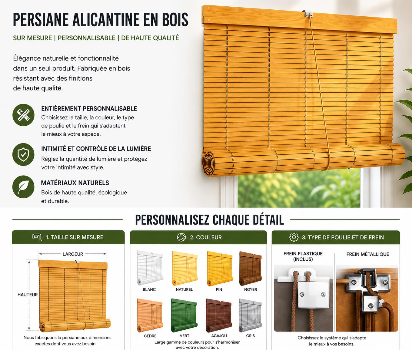 Persianas Alicantina Enrollable de Madera | Personalizables en Tamaño, Color y Accesorios | PERTONI TENDE (Personalizada)